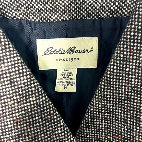 Eddie Bauer Women’s Tweed Wool Double Breasted Pea Coat Sz M Black White Preppy - Picture 3 of 4